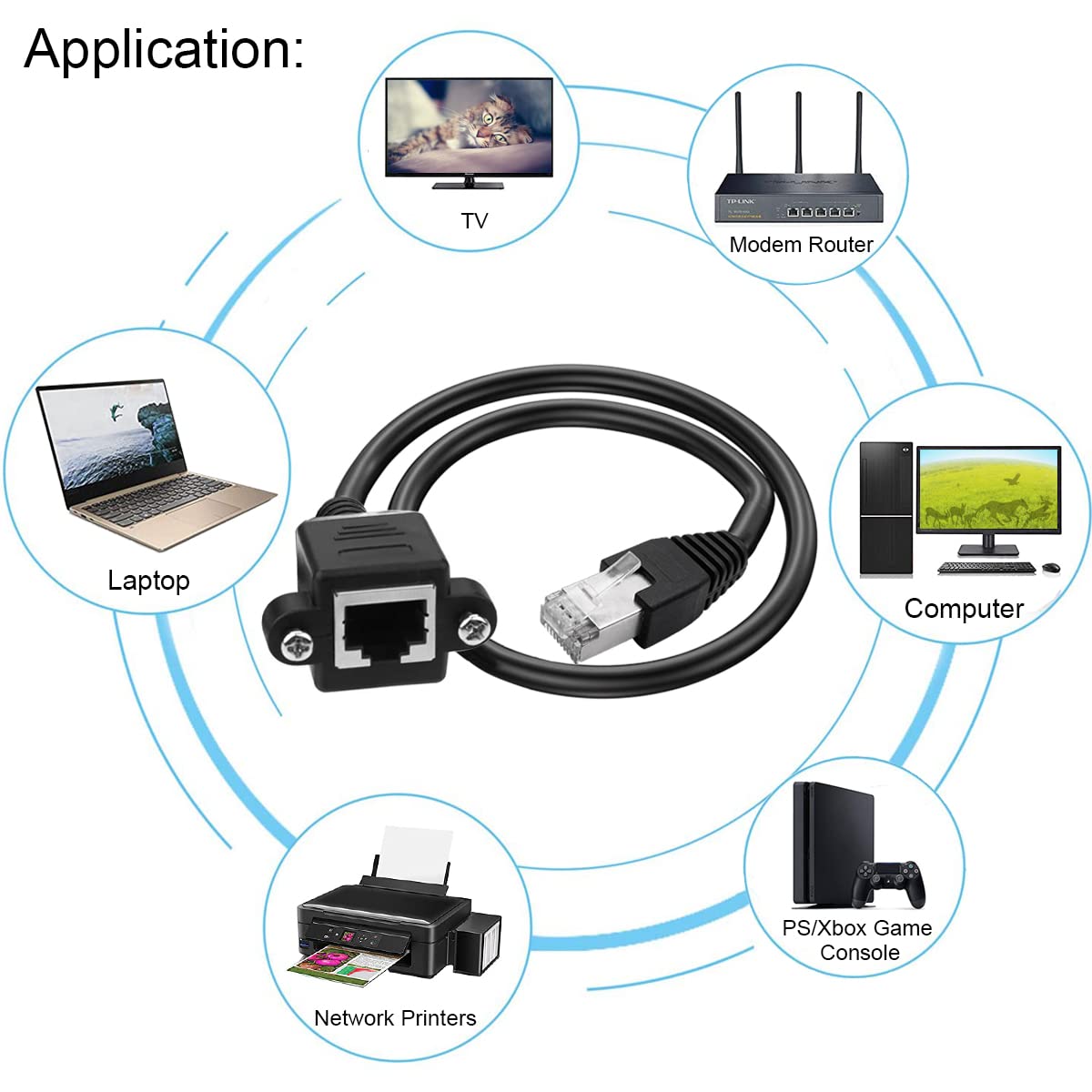 Xiatiaosann Câble D'extension Ethernet CAT6, LAN RJ45 Cordon De Raccordement Réseau Mâle à Femelle Montage Sur Panneau à Vis Pour Routeur Modem Smart TV PC Ordinateur Portable 30cm, 4 Pièces