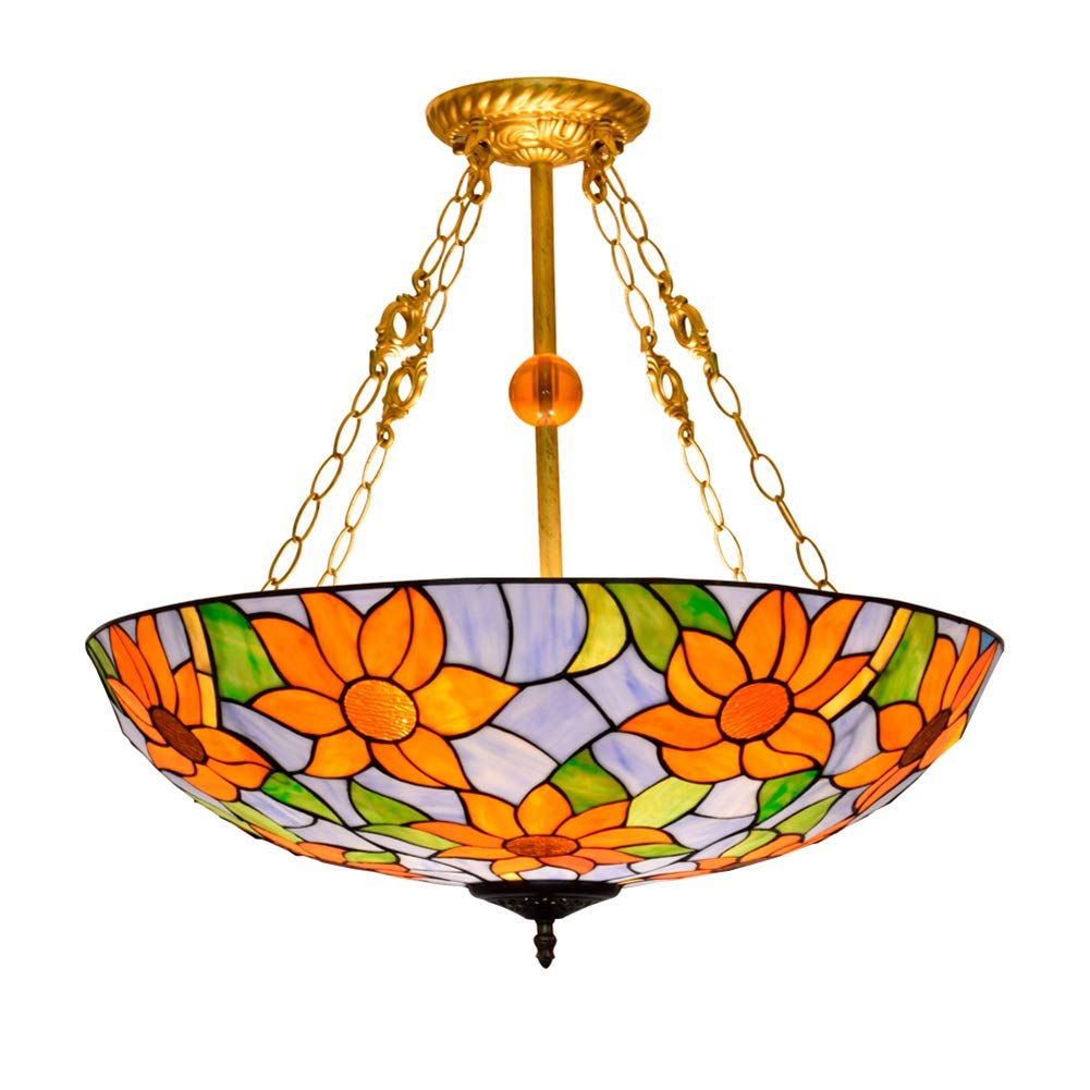 HPTHLY Ceiling Stained Glass Chandelier 24" Creative Pendent Lamp European Tiffany Pendant Light Chandelier Stained Glass Living Dining Bed Chandelier