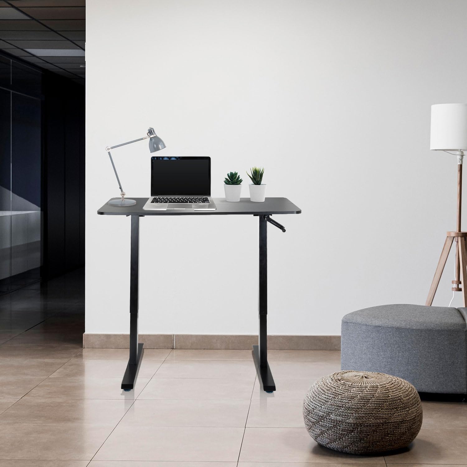 hjh OFFICE 802115 Mesa de Altura Regulable Stand CR Placa MDF, armazón de Acero Nero, Amplia Superficie de Trabajo: 120 x 60 cm