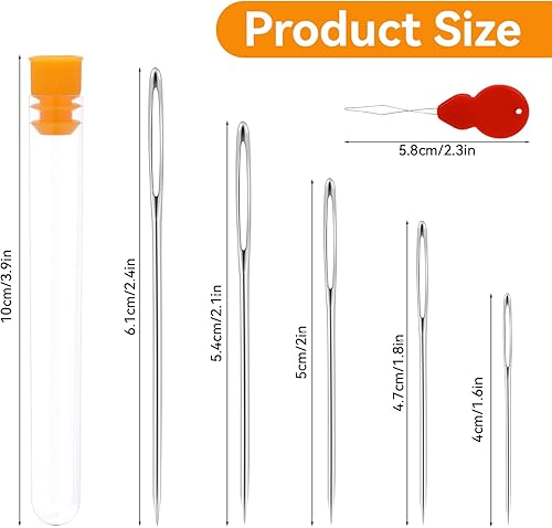 Miniatura 3 de Agujas de coser grandes, 25 agujas de bordado de acero inoxidable con 2 enhebradores de agujas, agujas de hilo de punto cruzado para coser a mano (5