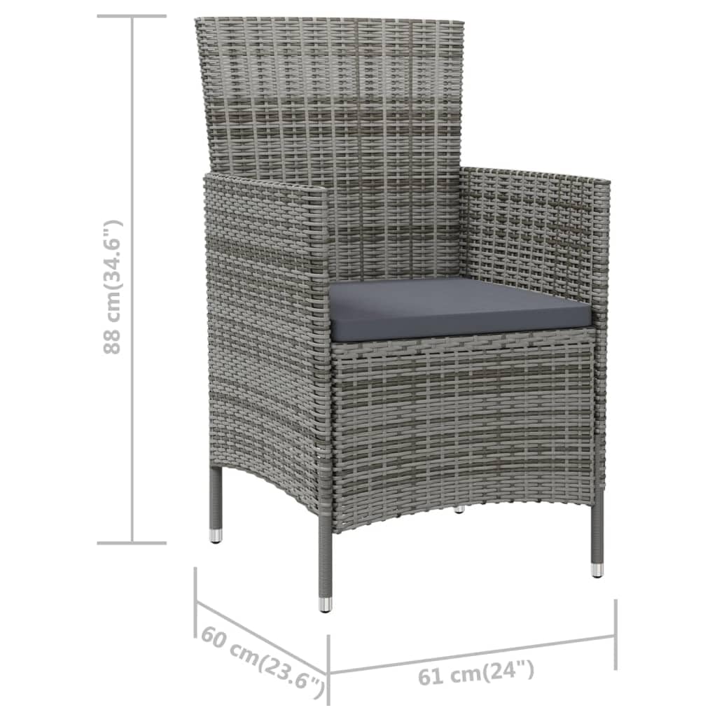 Sedie da giardino con cuscino, 4 pezzi, in polyrattan, grigio | Telaio in acciaio verniciato a polvere, rattan sintetico, impermeabile, facile da pulire, portata fino a 110 kg