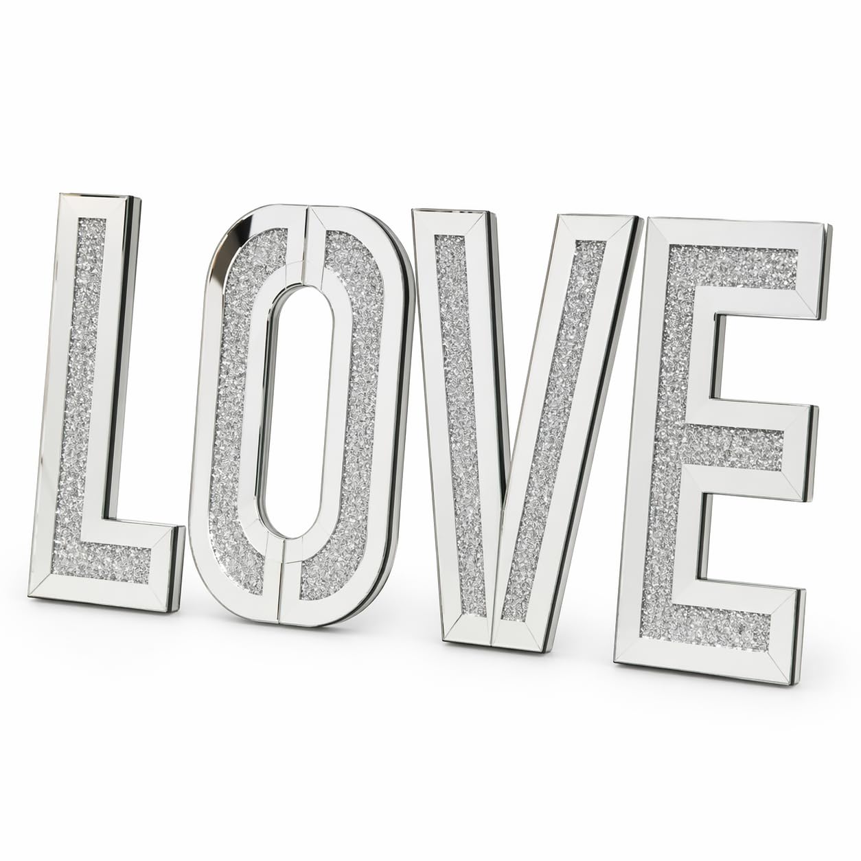 Segoy Silver Crushed Crystal Diamond Mirror Love Letters Wall Hung Size 35X25cm