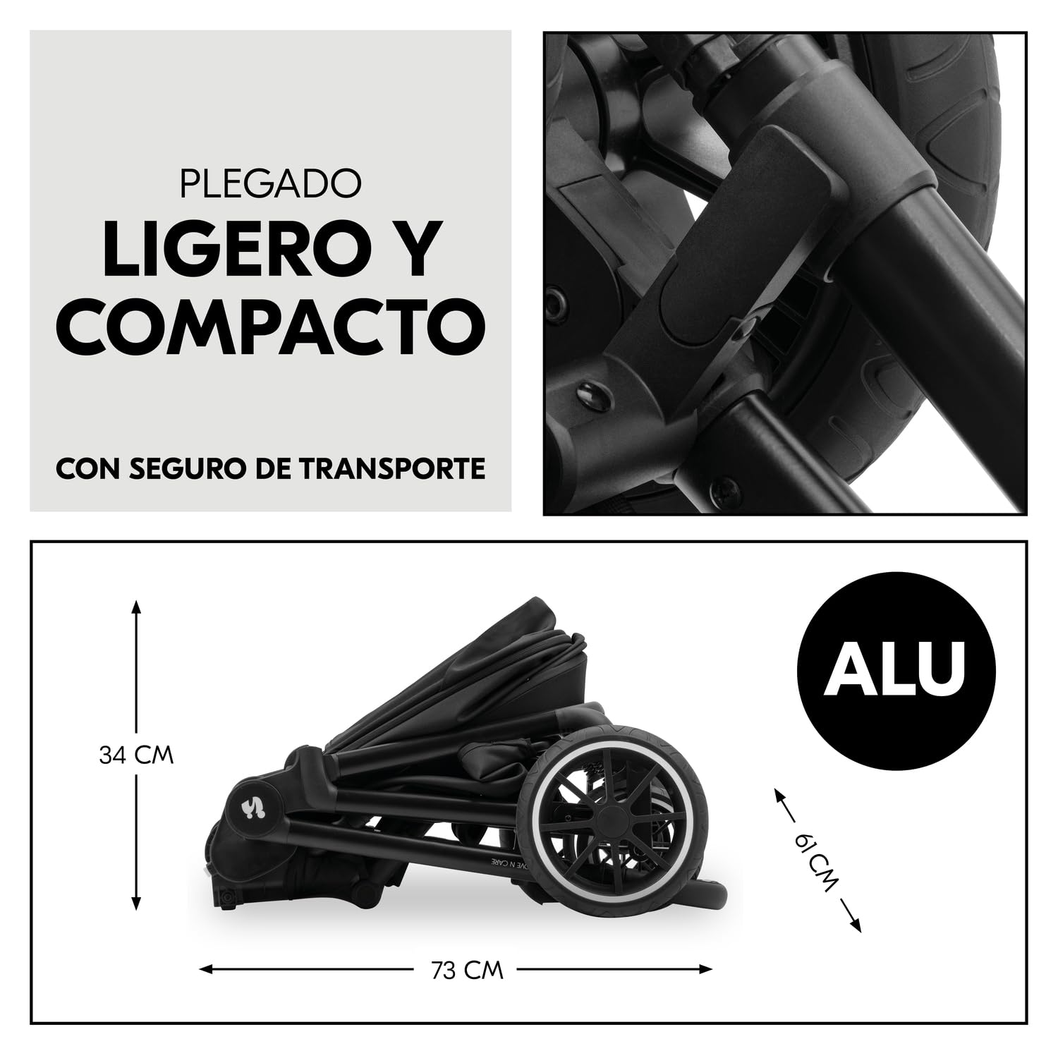 hauck Move N Care Set Carrito Bebe 2 en 1 - Carro con Capazo Grande desde el Nacimiento hasta 22 kg, Silla de Paseo Ligera Reversible y Reclinable, Suspensión, Protección UV 50+, Cesta XL - Negro