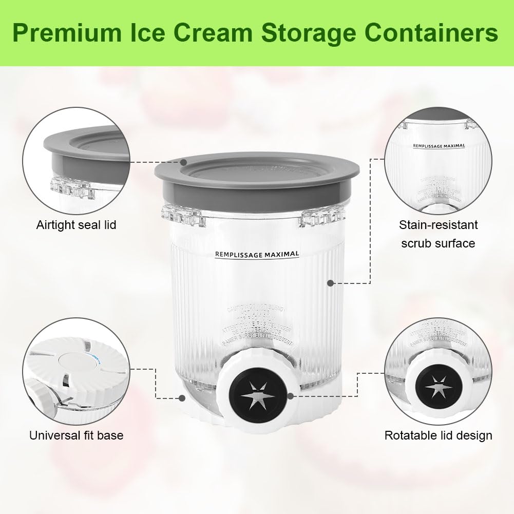 4 Piezas Recipientes para Pintas y Tapa Ninja Creami Swirl Compatibles con NC700 NC701EU Ninja Creami Swirl Pints, Recipientes de 16 oz, Sin BPA y Aptos para Lavavajillas (Gris/Rosa/Azul/Verde)