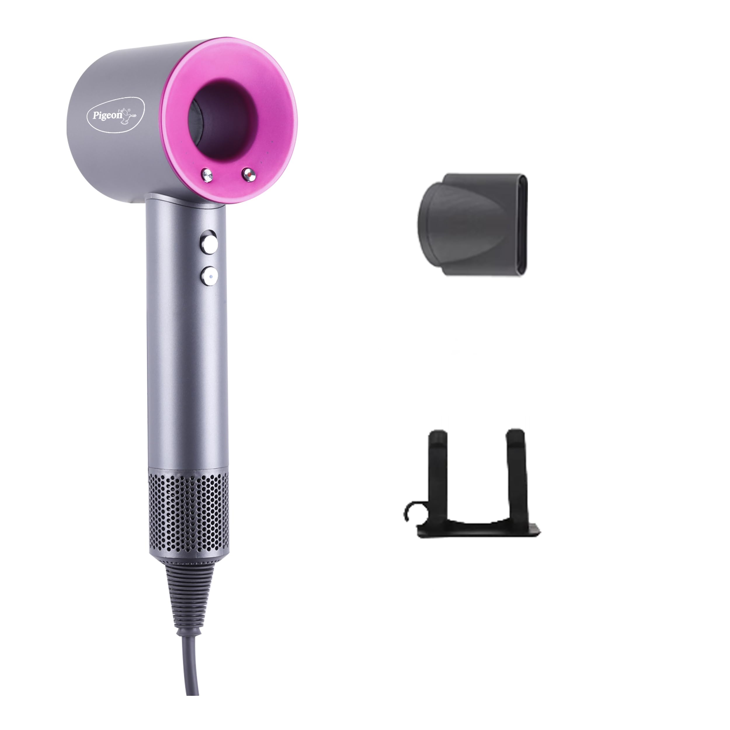 pigeon elegant bldc 1600 watts | 2 in 1 hair dryer| 3 speed & 4 temperature settings| ionic technology for smoother, healthier and shiner hair| 360 degree rotating cord| for women| 2 years warranty
