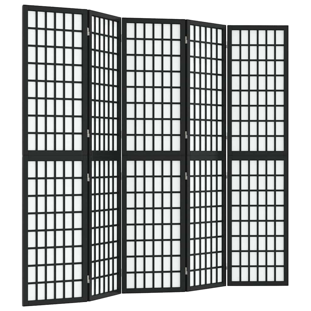 vidaXL Folding 5-Panel Room Divider Privacy Protection Screen Room Separator Paravent Wall Partition Panel Screen Japanese Style 200x170 cm Black