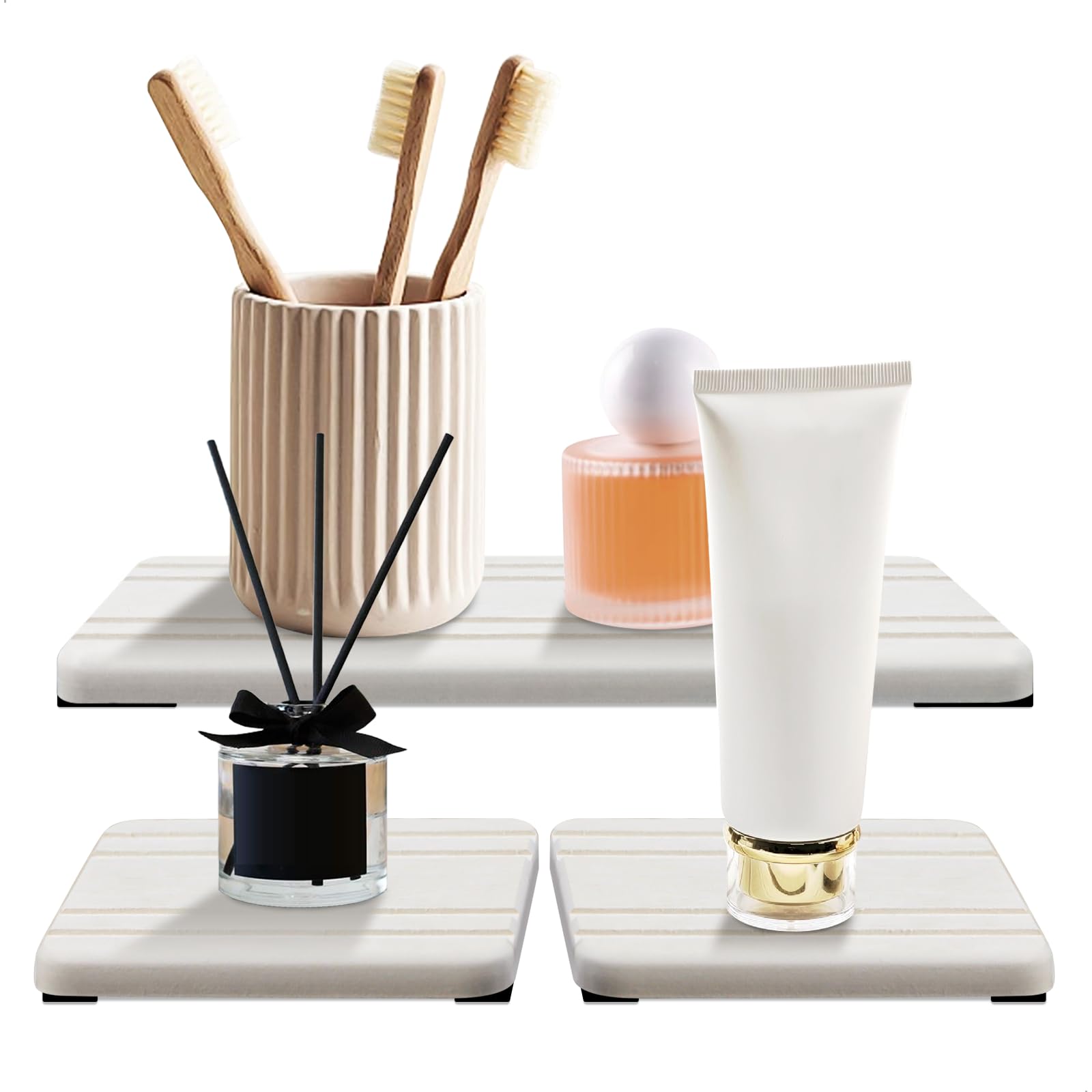 3PCS Water Absorbing Bathroom Tray, DryingNeat Diatomit Stone Drying Tray, Instant Dry Sink Coasters, Drying Stone for Plants & Toiletries, Bathroom Sink Vanity Tray, 20 x 10CM and 10 x 10CM