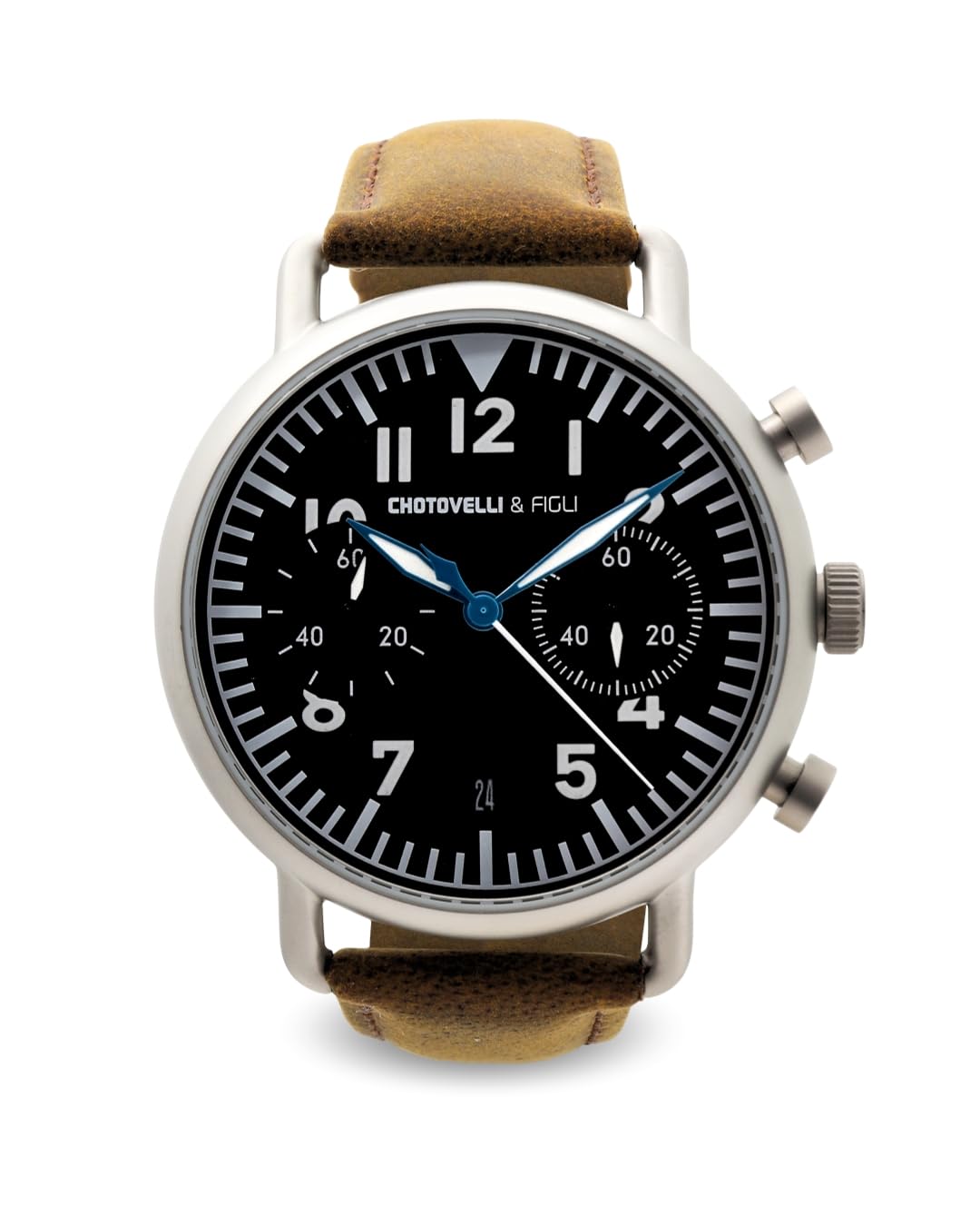 chotovelli Orologio da pilota Flieger da uomo, quadrante nero B-uhr, cronografo, cristallo bombato, cinturino in pelle vintage (Tipo.11), Verde, Retro