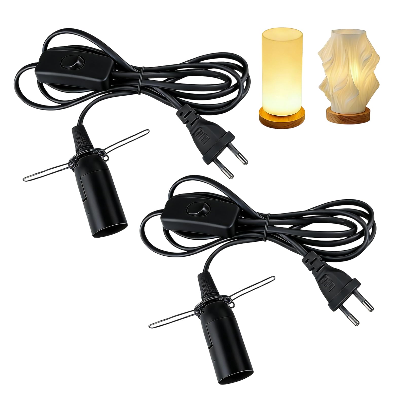 2 Stück Kabel mit Schalter für Salzlampe Lampenfassung E14 mit 1,8M Lampenkabel mit Eurostecker,Isolierung Salzleuchte Kabel,Salzlampenfassung,Salz Lampefassung Schalter(Schwarz)