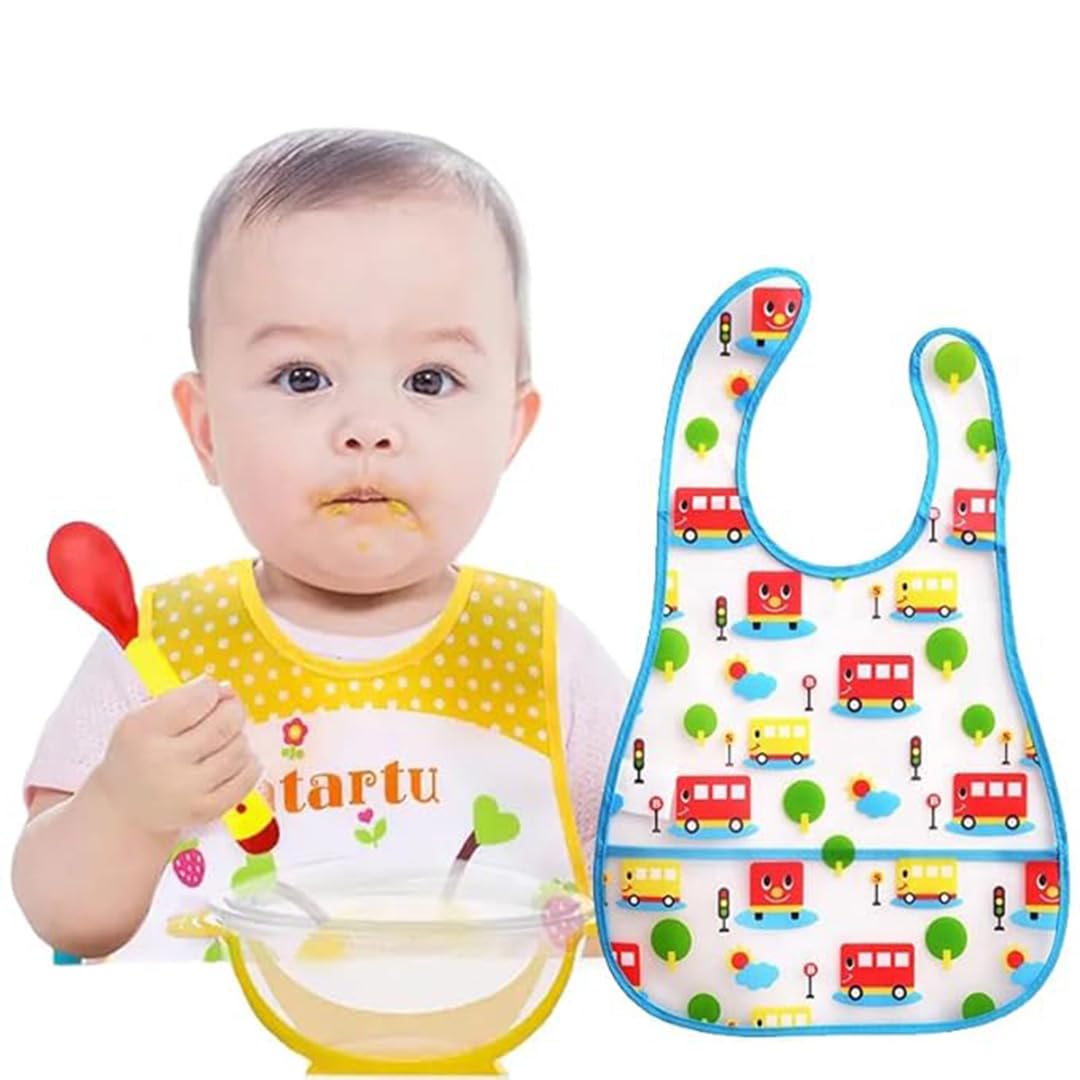 MOM CARE Baby Bib For Newborn Waterproof Plastic Apron Wipeable Stain Resistant With pocket For 6 Months And up Random color-image-18