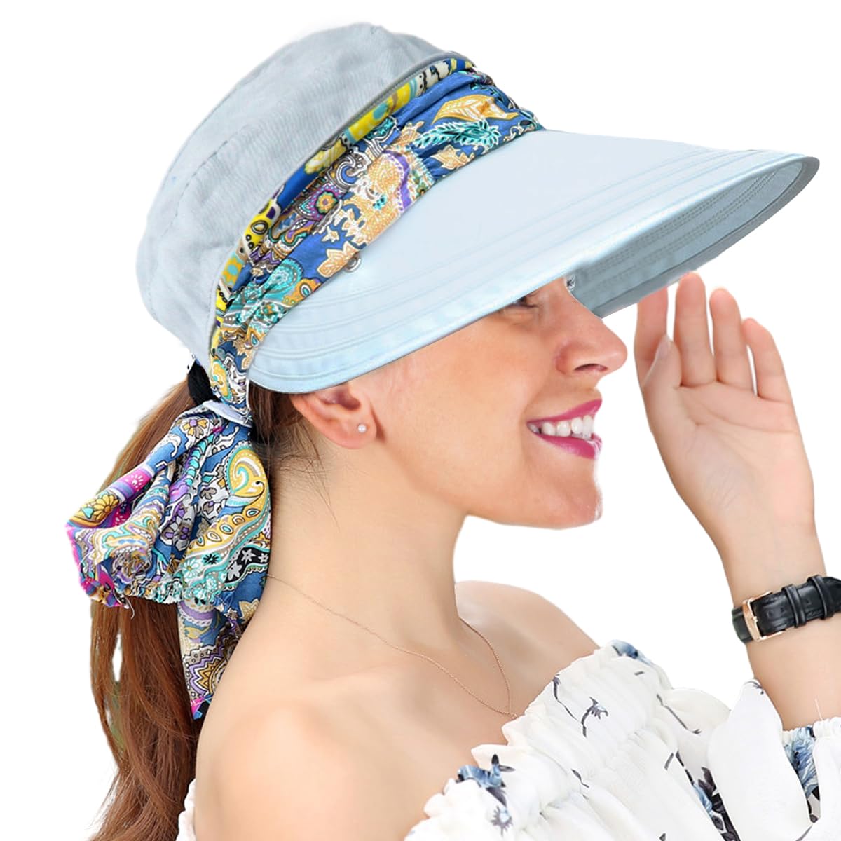 Sponsored Ad - Polyester Wide Brim Sun Hats for Women Beach Hats for Women Foldable Uv Protection Summer Cap for Travel Holiday Swimming (UPF 50+, Blue)