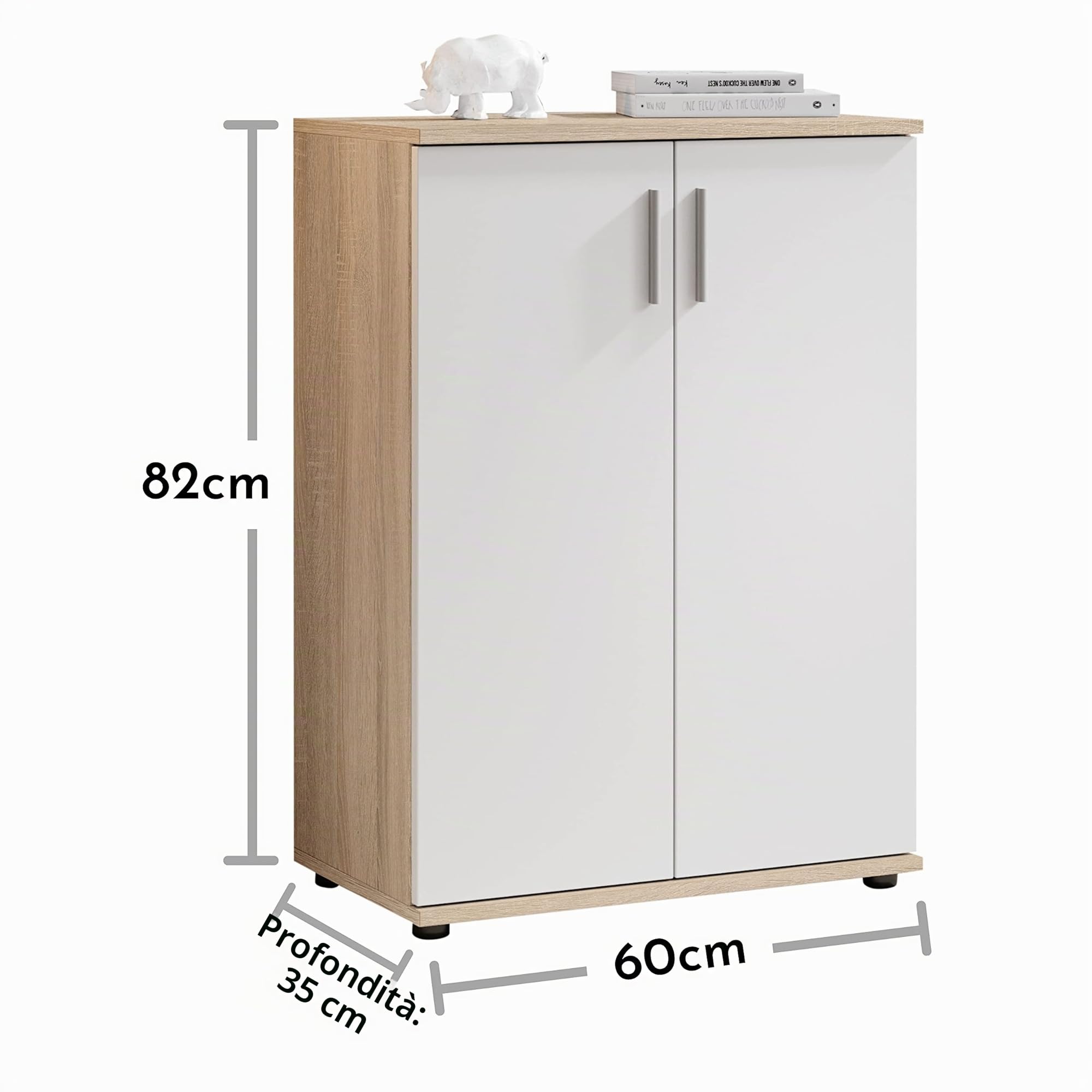 Stella Trading BOBBY, Cassettiera, effetto rovere Sonoma, bianco, credenza elegante con ampio spazio disponibile per la zona giorno; 60 x 82 x 35 cm, L x A x P