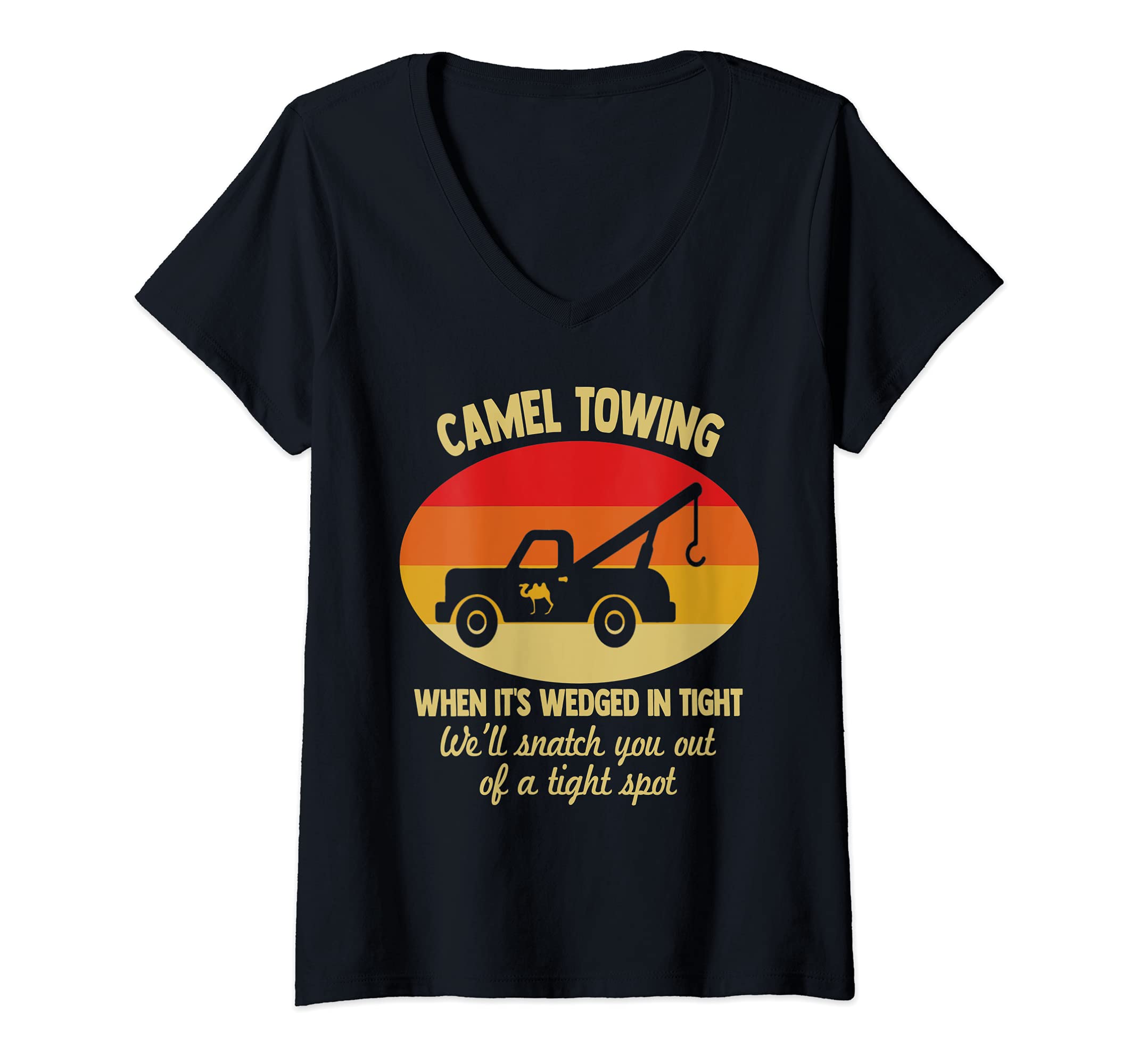 Womens Camel Towing Retro Adult Camel Toe Funny Saying V-Neck T-Shirt