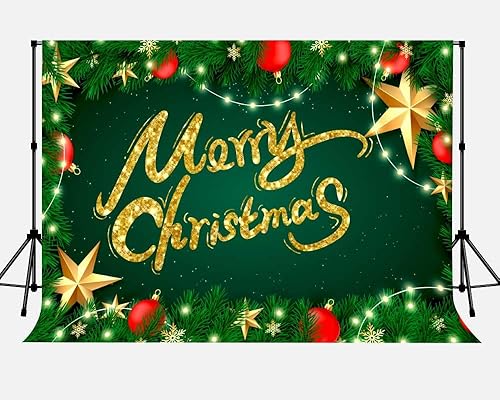 Miniatura 2 de Merry Christmas Backdrops Pine Leaves Backdrop 9x6ft Green Leaves Stars Photography Background for New Years Party Decor Banner Cake Table Photo