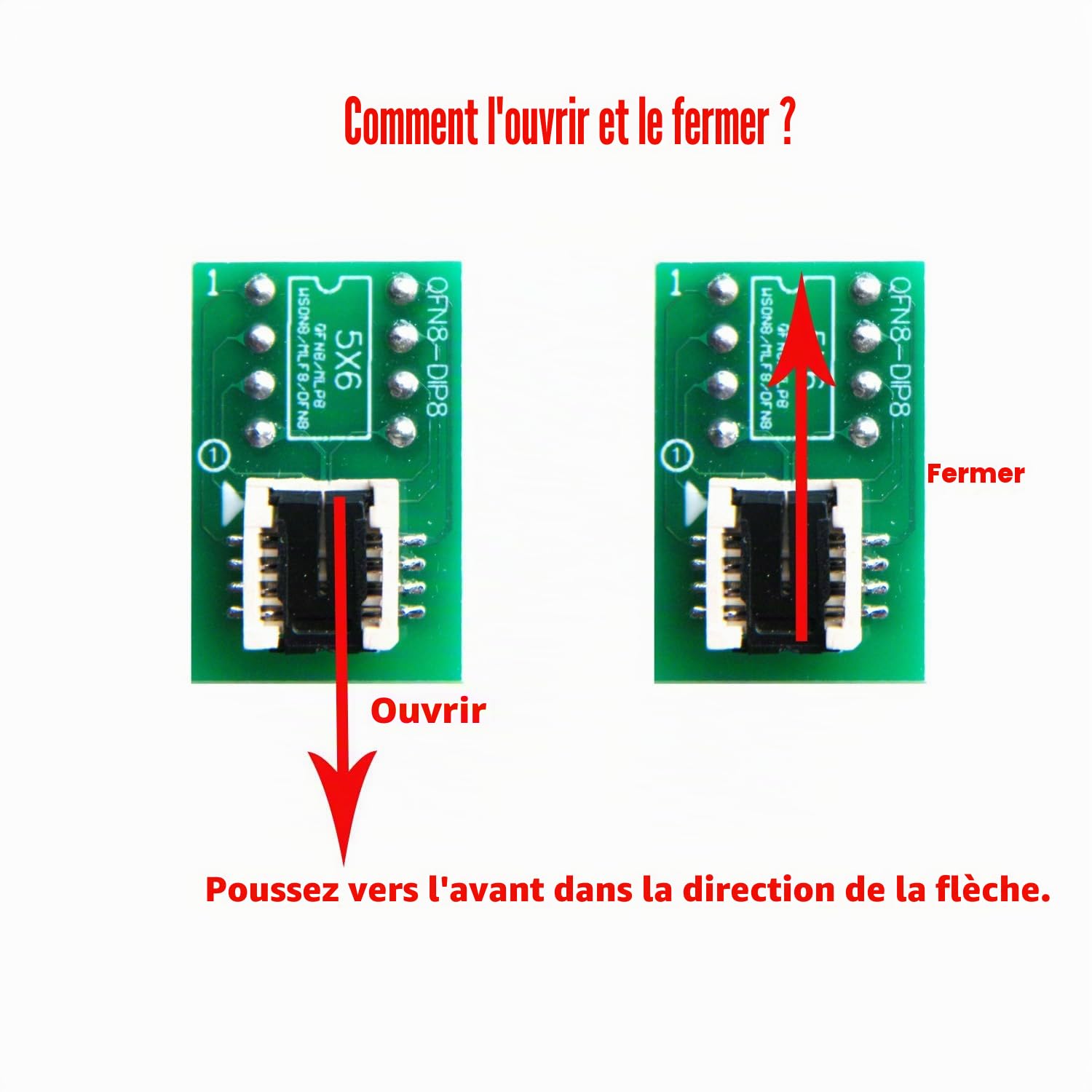 DFN8 WSON8 MLF8 MLP8 QFN8 to DIP8 Adaptateur 6 x 5 mm 6 x 5 mm 6 x 8 mmIC Socket pour programmateur TL866ii Plus RT809H RT809F T48 T56 ezp2023 CH341