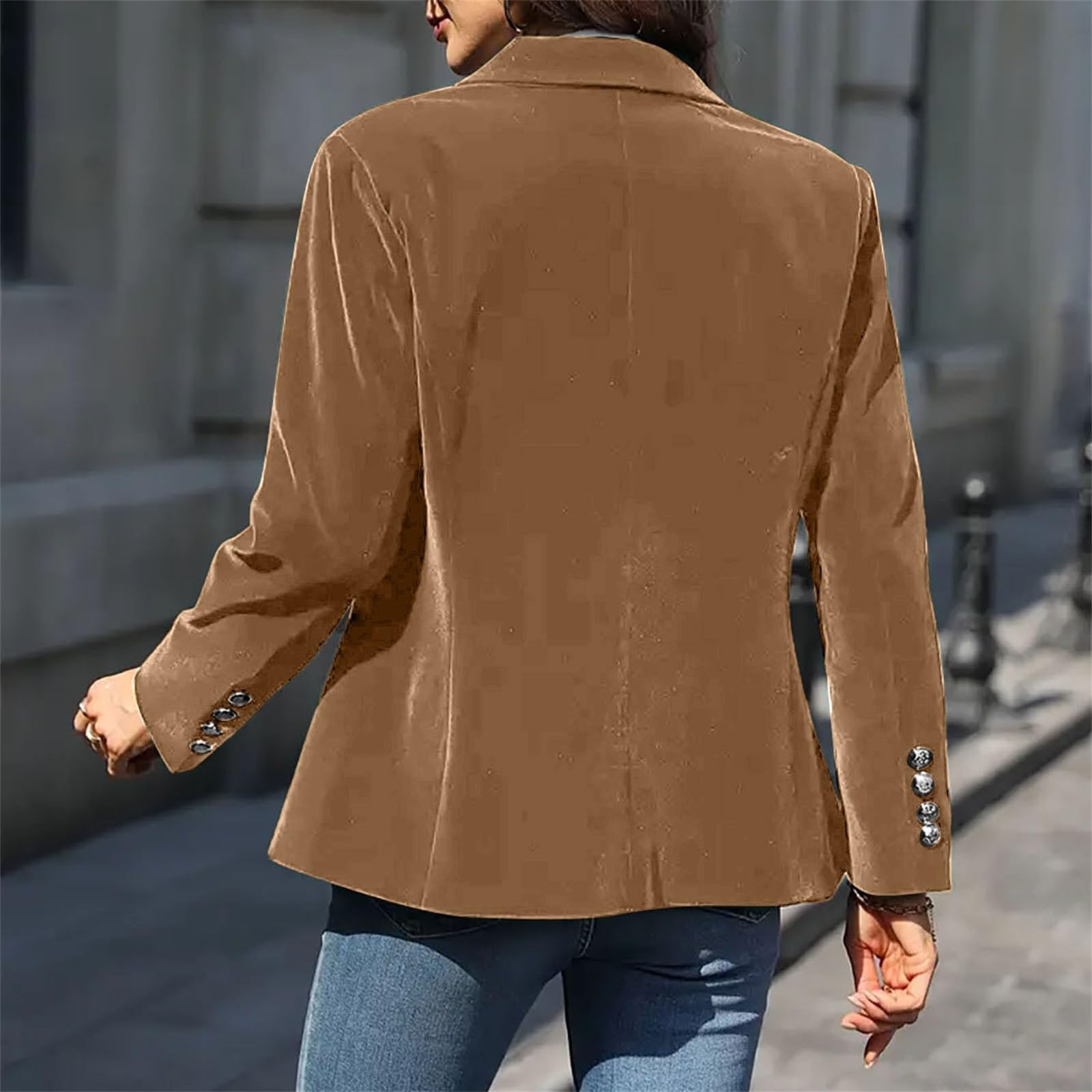 Giacca da donna in velluto lungo, oversize, con scollo a V, con colletto a risvolto, tinta unita, blazer lungo, elegante temperamento, costume da discoteca
