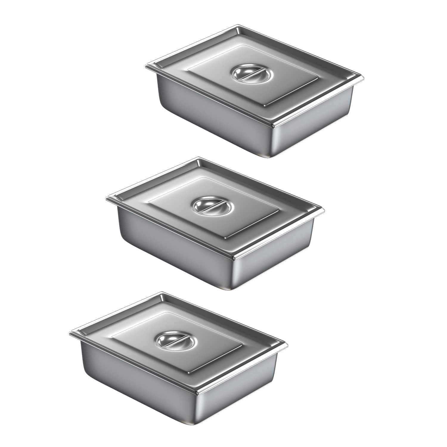 WantJoin 1/2 Half Size Steam Table Pans with Lid, 3 Pack 4 Inch Deep Restaurant Steam Table Pans Commercial, Hotel Pan Made of 201 Gauge Stainless Steel