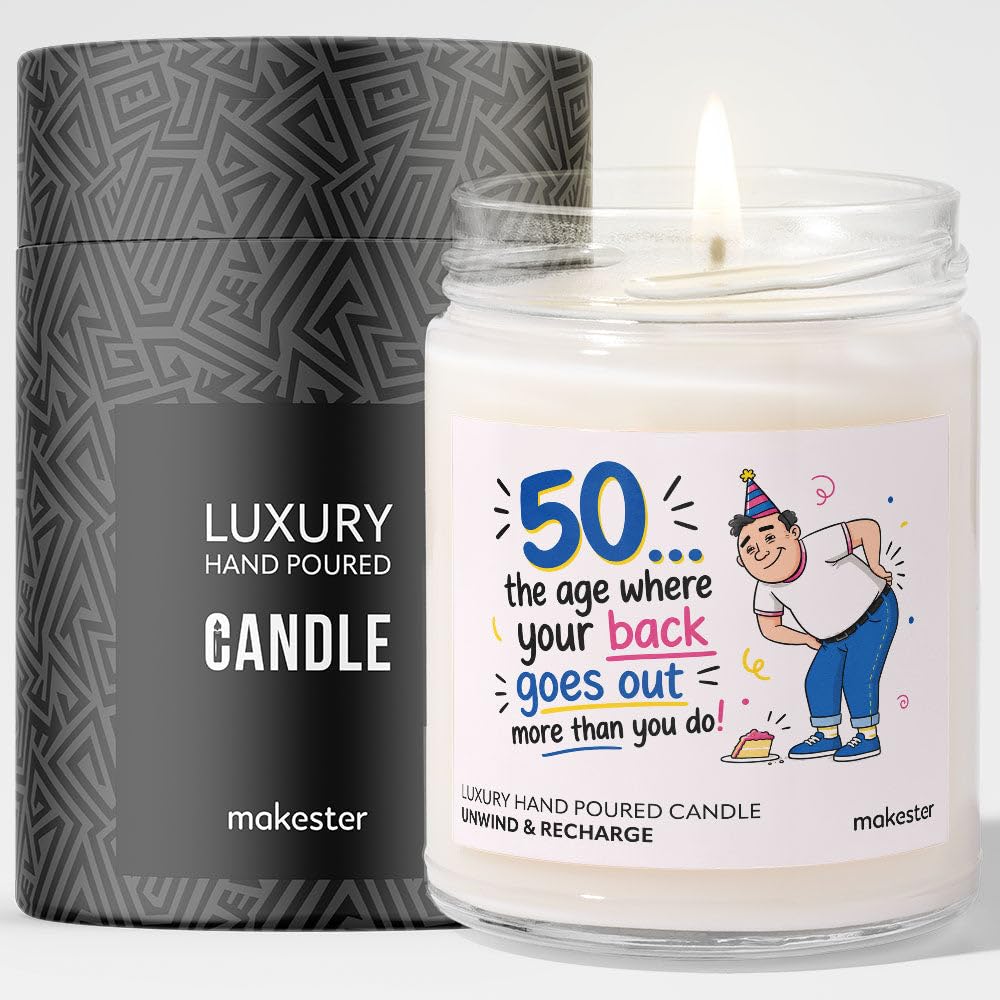Funny 50th Birthday Gift - Luxury Soy Wax Candle - Vanilla, Jasmine, Sugared Almond - Makester — image 1