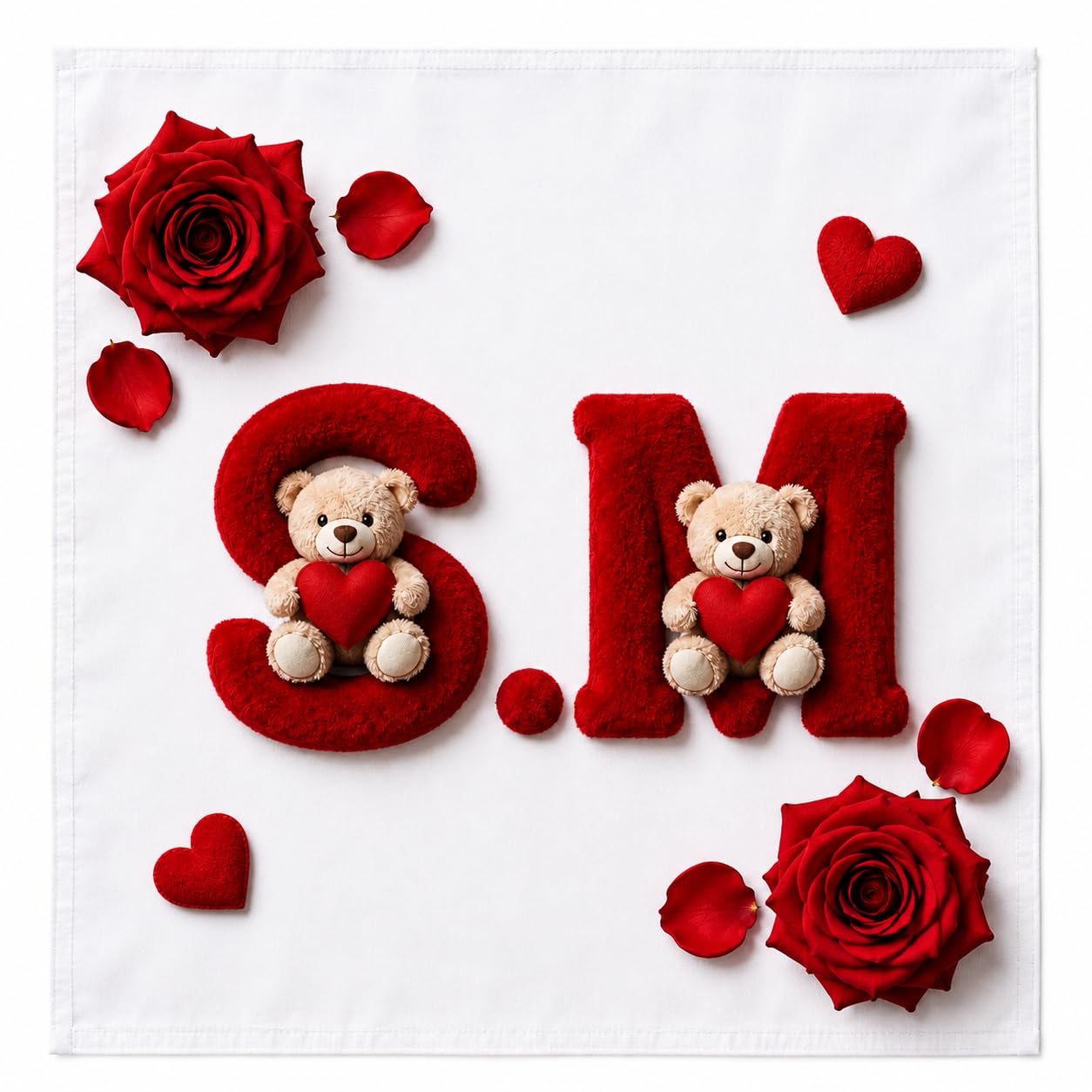 Personalised S.M Teddy Bear Red Rose Cotton Handkerchief-image-18