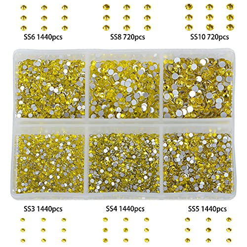 Image of 7200 Pieces Nail Rhinestones Non-Magnetic Round Glue Flat Glass Nail Art Rhinestones for Jewelry Making with a Pen (6 Sizes 7200Pcs), Citrine