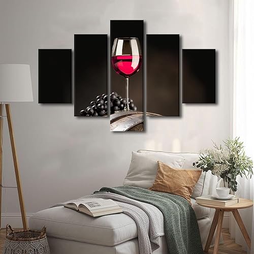 Vista 79 de Imágenes de pared para sala de estar, pintura de copa de vino tinto, bebidas alcohólicas, 5 paneles, lienzo, arte de pared, pósteres e impresiones