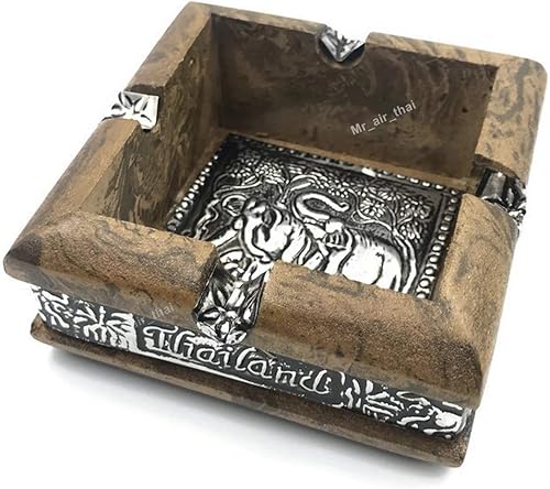 Mr_air_thai_Home_Decor Cenicero de madera vintage al aire libre cenicero de aluminio negro cuadrado antiguo decoración del hogar madera AS006 marrón