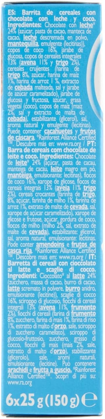 4X Corny Barrette di Cereali con Cioccolato al Latte e Scaglie di Cocco 150g