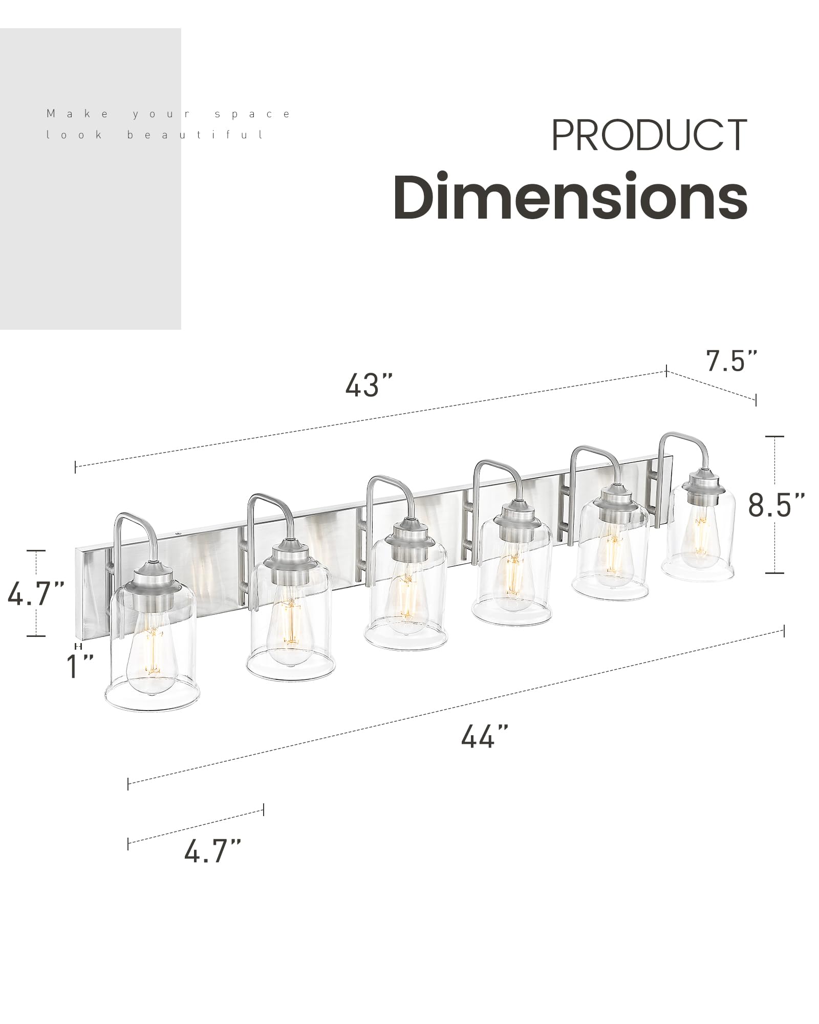 zeyu 6-Light Bathroom Wall Light Fixture, 44 Inch Modern
