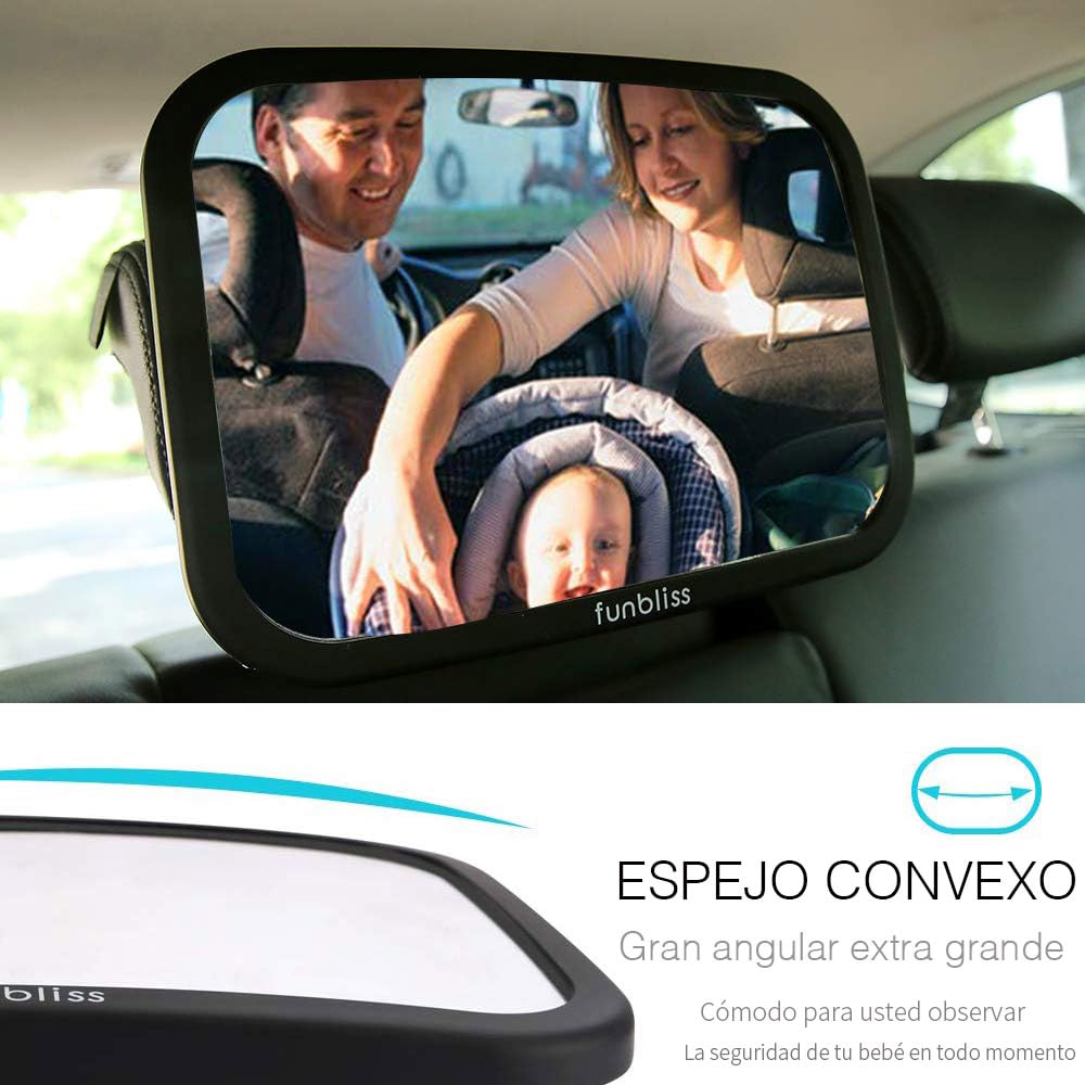 Espejo Coche Bebé, No Requiere Montaje，Espejo Retrovisor Coche Bebé, 360° Ajustable, Gran Tamaño, Irrompible