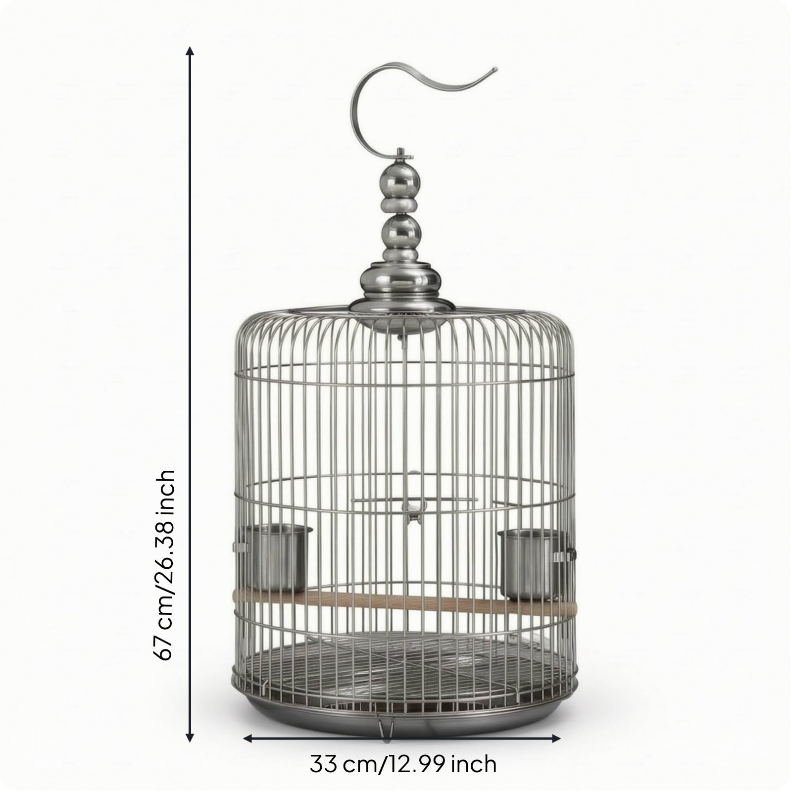 Sharplace Vogelkäfig Edelstahl Vogelvoliere Rundkäfig Zylinder Käfig Haustierkäfig mit Aufhängehaken Holzstange Metallfutterschalen Robuster Unterboden für Wohnzimmer Loggia Hausflur, 34型