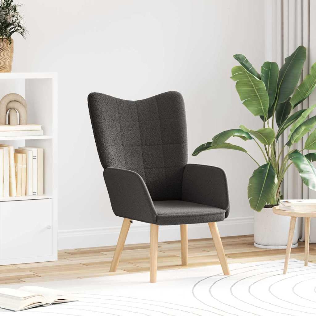 Fotel ciemnoszary, tkanina Sherpa, ergonomiczny fotel wypoczynkowy z nogami z litego drewna, tapicerowany fotel do salonu, sypialni i biura, 62 x 67 x 95,5 cm
