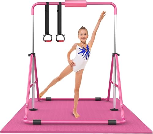 Barras de gimnasia para niños con altura ajustable, barra de entrenamiento de gimnasia plegable, barra horizontal expandible junior para el hogar