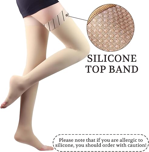 Miniatura 2 de Lin Performance Medias de compresión médica de 15-20 mmHg para mujeres y hombres, calcetines altos con punta abierta para venas varicosas, piernas