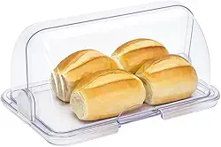 Porta Pão Acrílico 30 cm Basculante Premium – Grande, Resistente e Transparente com Tampa Abre e Fecha