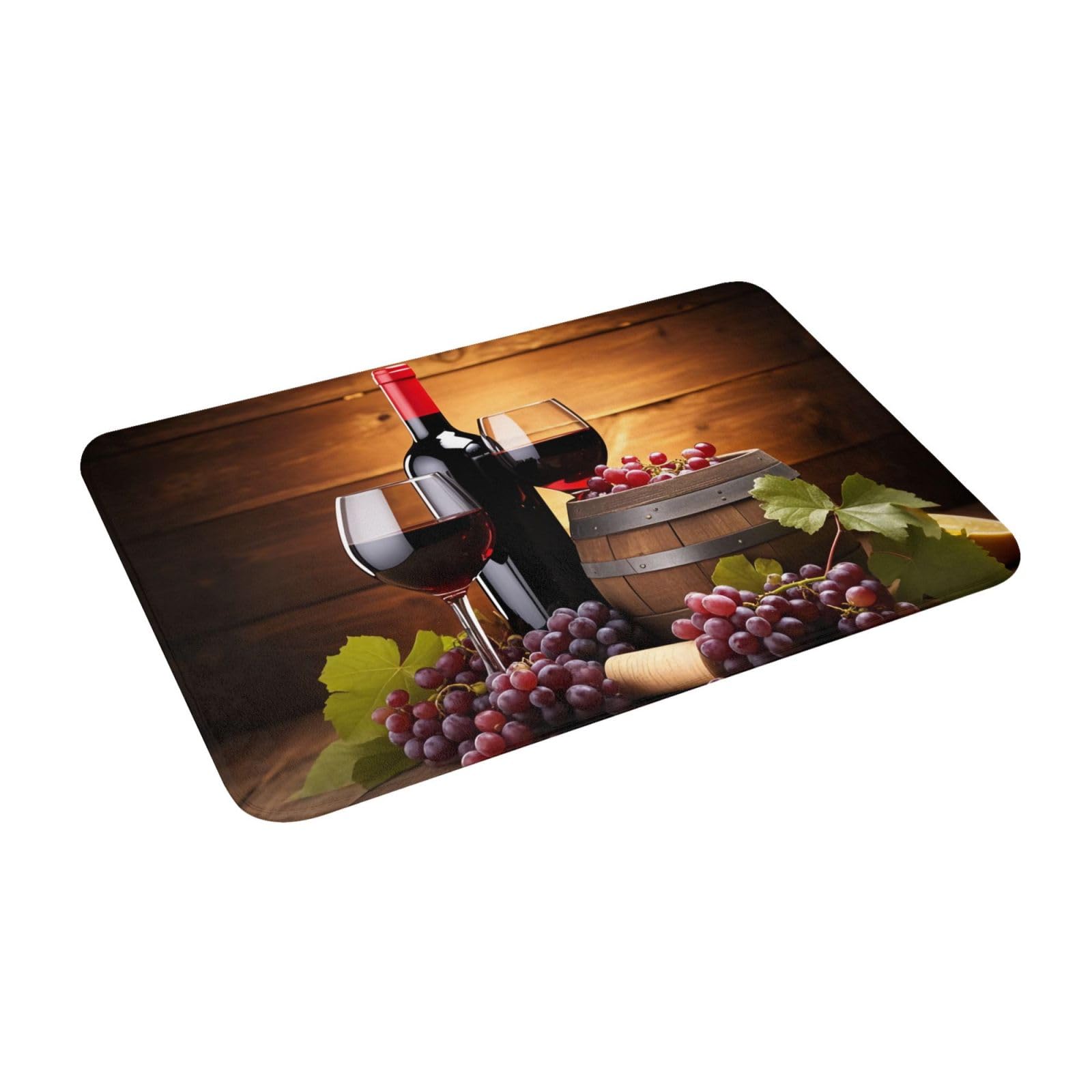 DJYQBFA Glasses of Red and White Wine Floor Mats Kitchen Durable Floor Mat Soft Quick Absorbent Grapes Wooden Area Rug for Home Office Sink Laundry 16 x 24 Inches