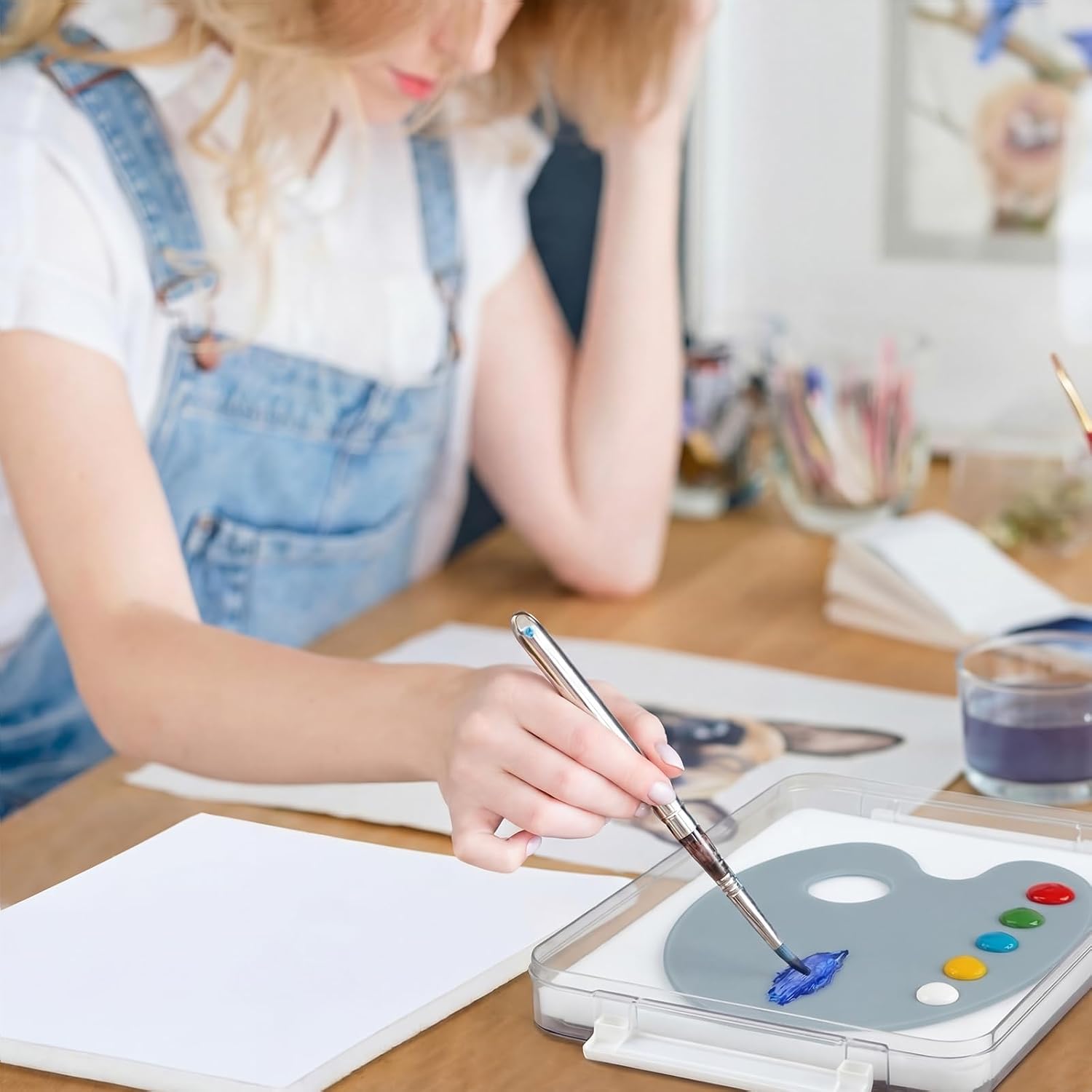 Nuanchu 12 x 8 Inch Neutral Grey Tempered Glass Palette Set for Oil Painting Airtight Stay Wet Container with 40 Disposable Palette Paper, 2 Sponge to Keep Paint Fresh for Beginner Artist DIY
