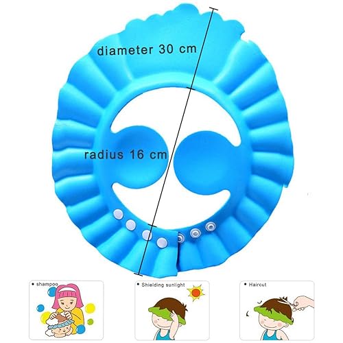 Miniatura 3 de Gorro de ducha ajustable para bebés con protección para los oídos 3 piezas para niños lavado de espuma para el pelo y proteger los ojos de tu bebé