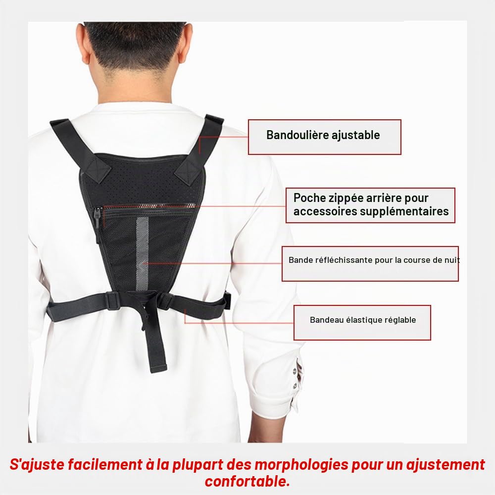 Sac de Poitrine de Sport Respirant, résistant à l'eau, Sac de Gilet de Course Avant réfléchissant pour Hommes,Sac de Gilet de Course Avant