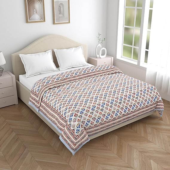 Image of EMIOUR 400 TC Pure Cotton Soft Jaipuri AC Quilt /Razai /Rajai Floral Print,Jaipuri razai Double Bed for Winter Printed (Multicolor, Double Bed, 90 x 105 inch) (Design 2, Single Bed)