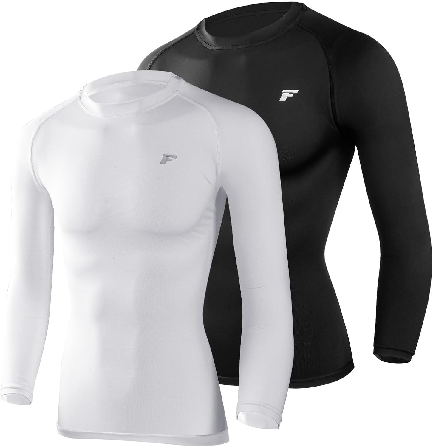 Men's Compression Shirts Long Sleeve Running Athletic Undershirts Workout Baseball Base Layer Fishing Rash Guard Tops 2 Pack Black&white Medium