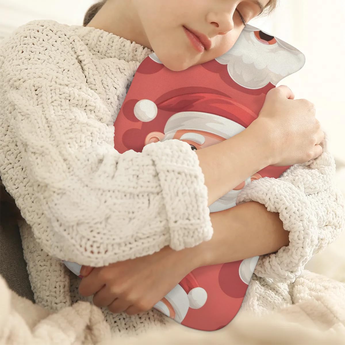 Hot Water Bottle with Soft Cover,2L Cute Santa Claus Hot Water Bag for Hot and Cold Compress, Hand Feet Warmer, Fantastic Santa Claus Rubber Hot or Cold Water Bottle Halloween Christmas Decorations