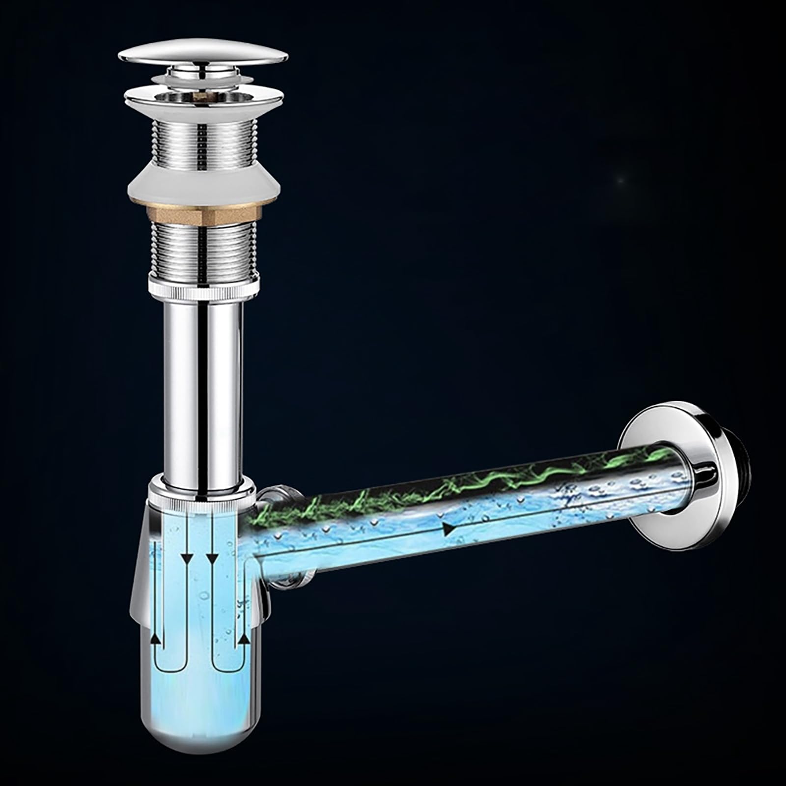 Siphon Waschbecken mit Pop Up Ablaufventil,Ablaufventil mit Überlauf,Geruchsverschluss,Höhenverstellbar Chrom Abflussrohr Waschbecken,Universal Abflussrohr 1 1/4"