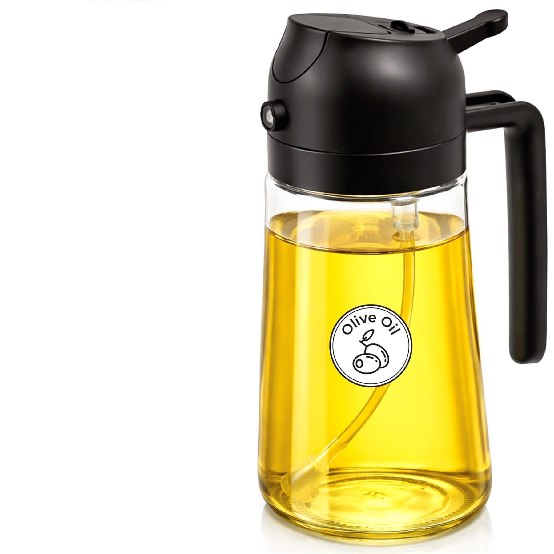 Innoteck Black 2 In 1 Oil Dispenser & Oil Sprayer Bottle 470Ml/16Oz – Olive Oil Bottle Dispenser With Fine Mist Spray & Pour Control – Refillable Glass Oil Spray Bottle For Cooking, Air Fryer (Black)