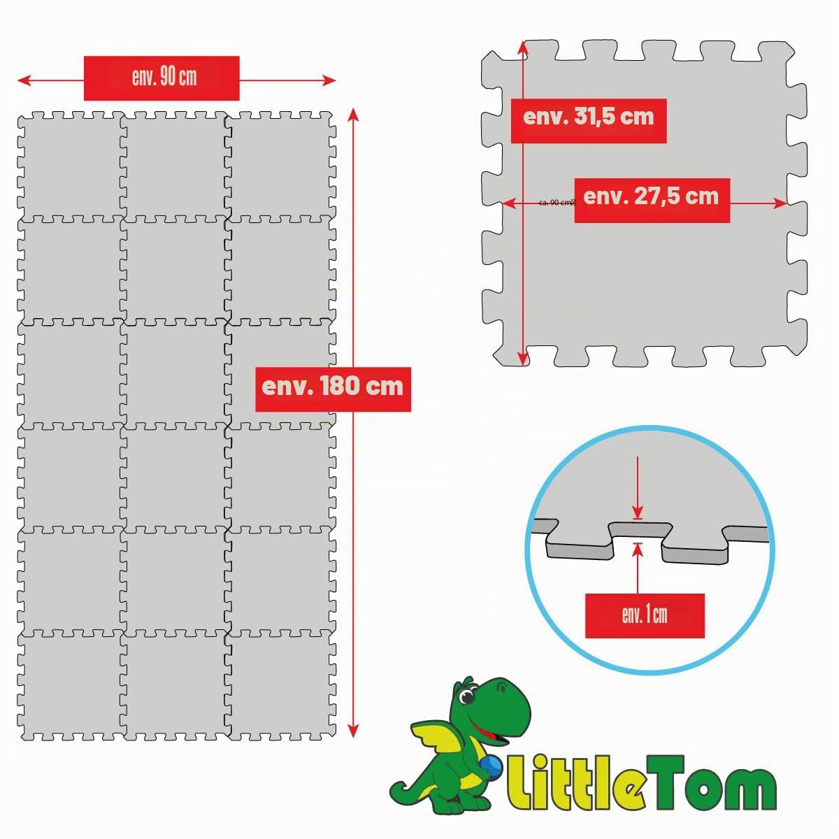 LittleTom 18 Tapis de Sol épais - Bébé et Enfant dès 0 Mois 30x30 Dalles Puzzle Carré en Mousse EVA