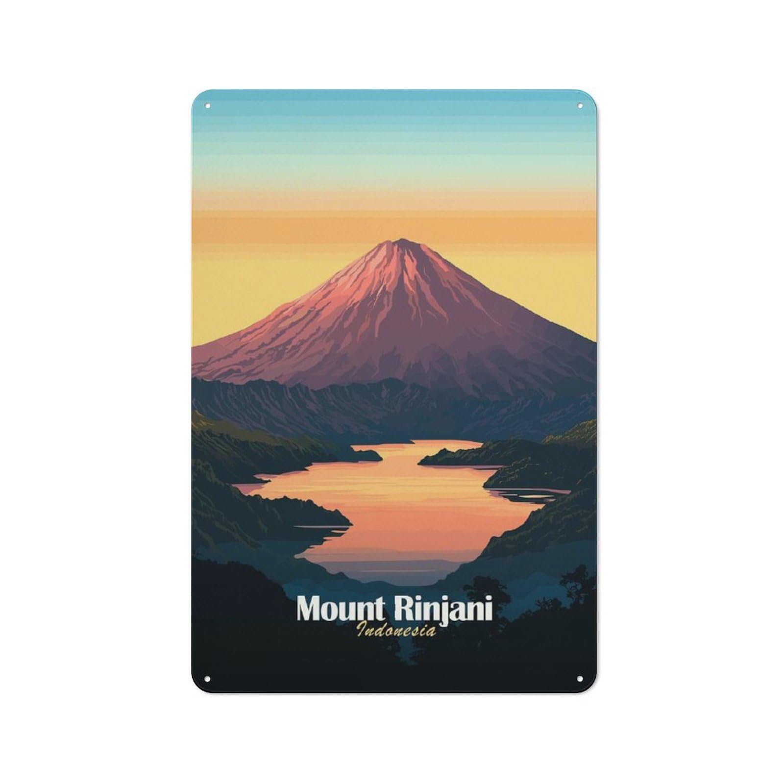 Junmoney Style-16 Mount Rinjani, Indonesia Everyday Metal Wall Decor 30X20cm, Decorative Tin Plaque For Flat, Dorm Room, Lounge Or Cafe