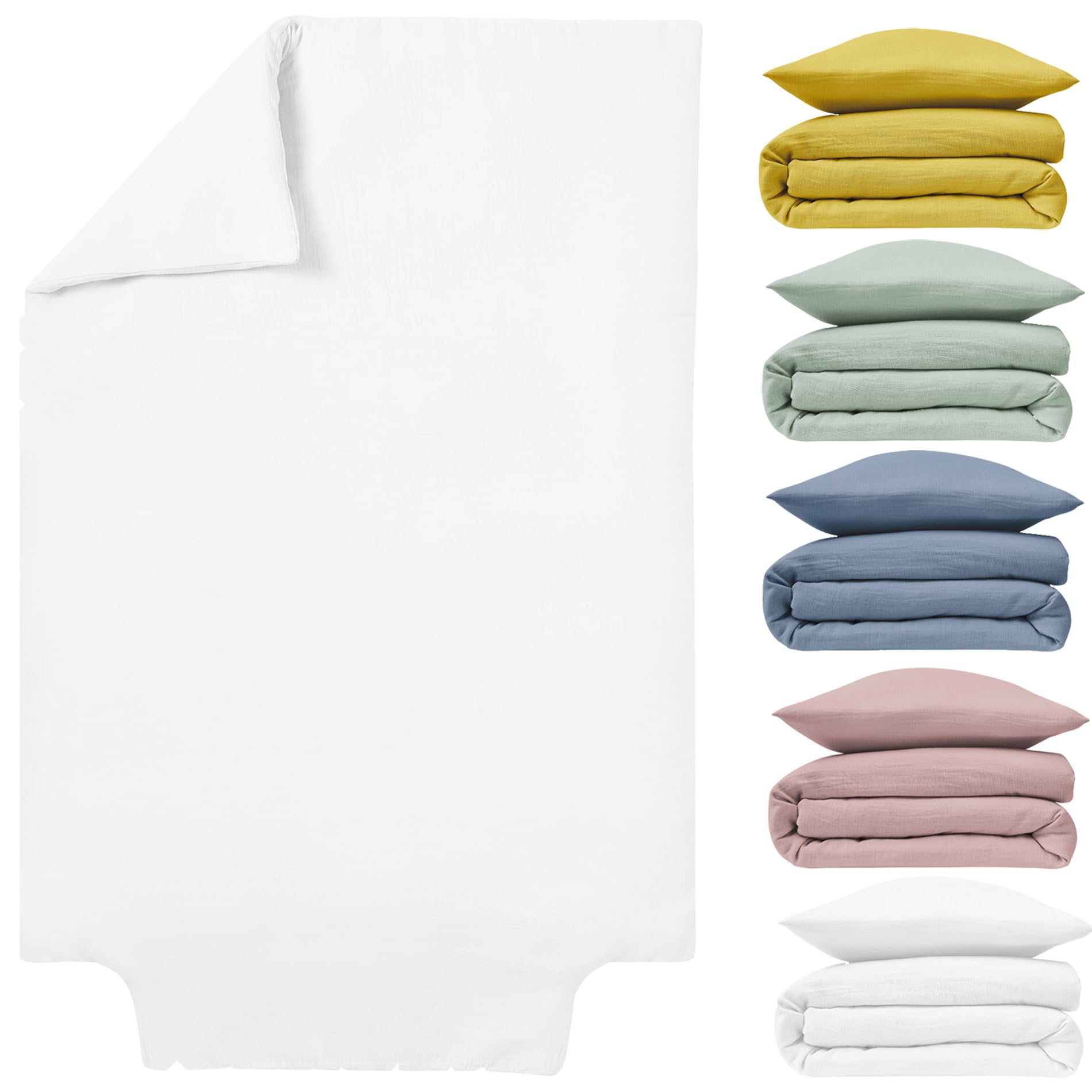 Funda nórdica de 100 x 140 cm, Doble Gasa de algodón, Color Blanco, para Cama de 60 x 120 o 70 x 140 cm, Muselina Crepon de algodón Craftine Lange
