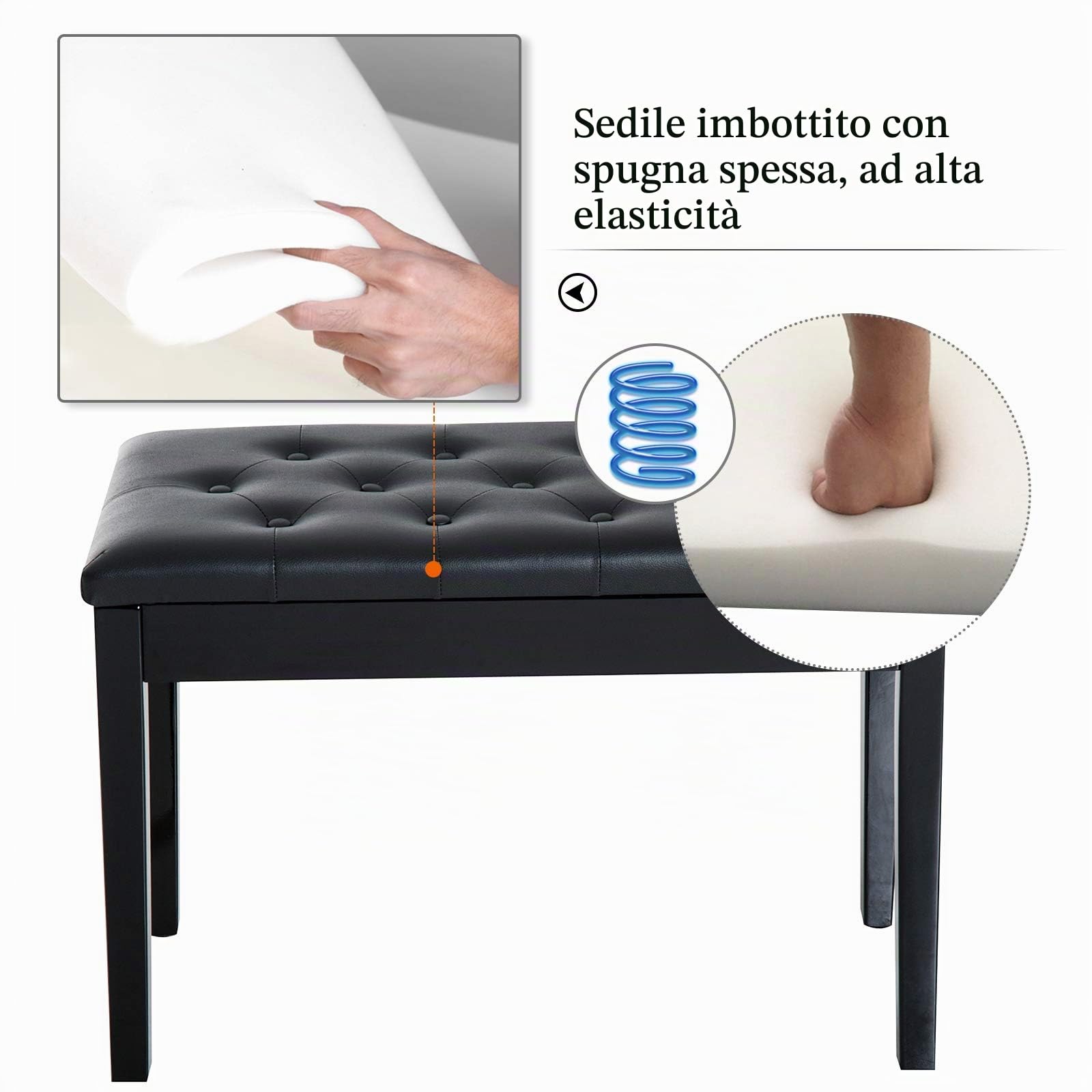 Outsunny HOMCOM Sgabello Pianoforte Professionale con Vano Portaoggetti Ecopelle, Legno 76 x 36 x 50cm Nero Sgabello Panchetta Panchina Sedia per Pianoforte con vano portaoggetti