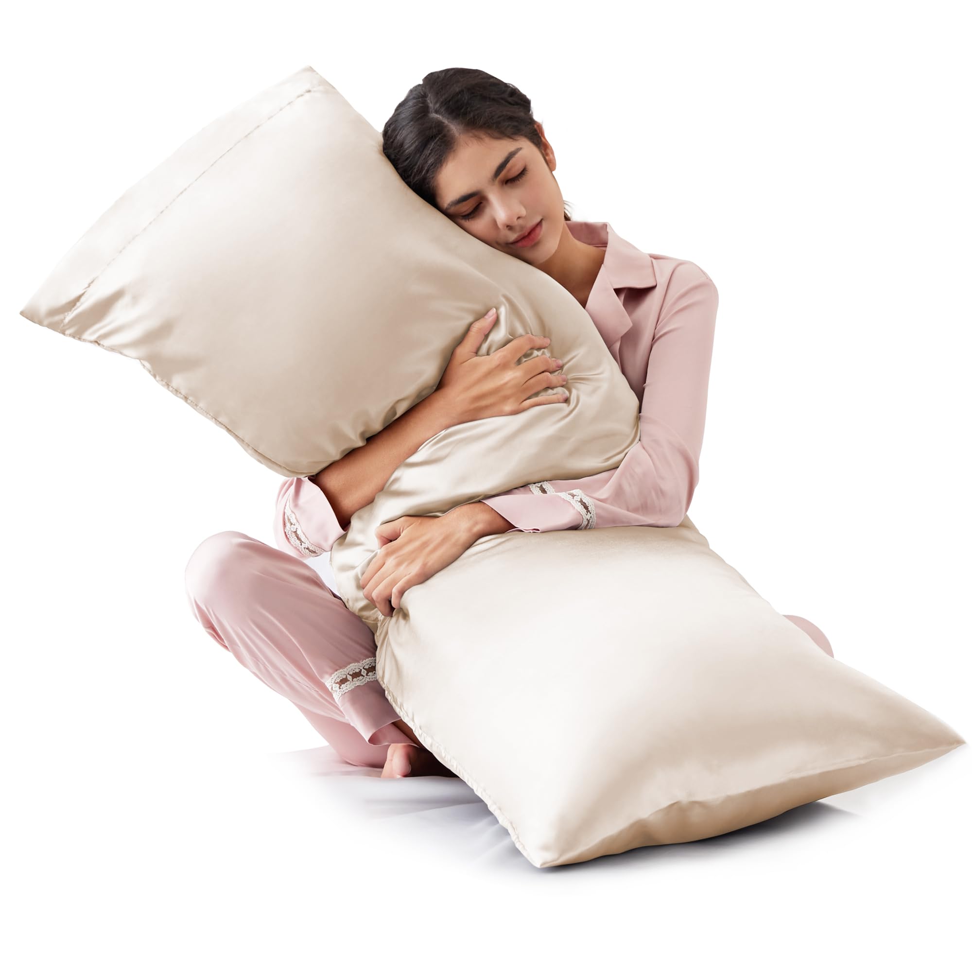 Love's cabin Satin Body Pillow Pillowcase, Similar to Silk Body Pillow Cover with Envelope Closure, Silky Cooling Long Pillowcases for Hair and Skin, 20x54 inches, Beige