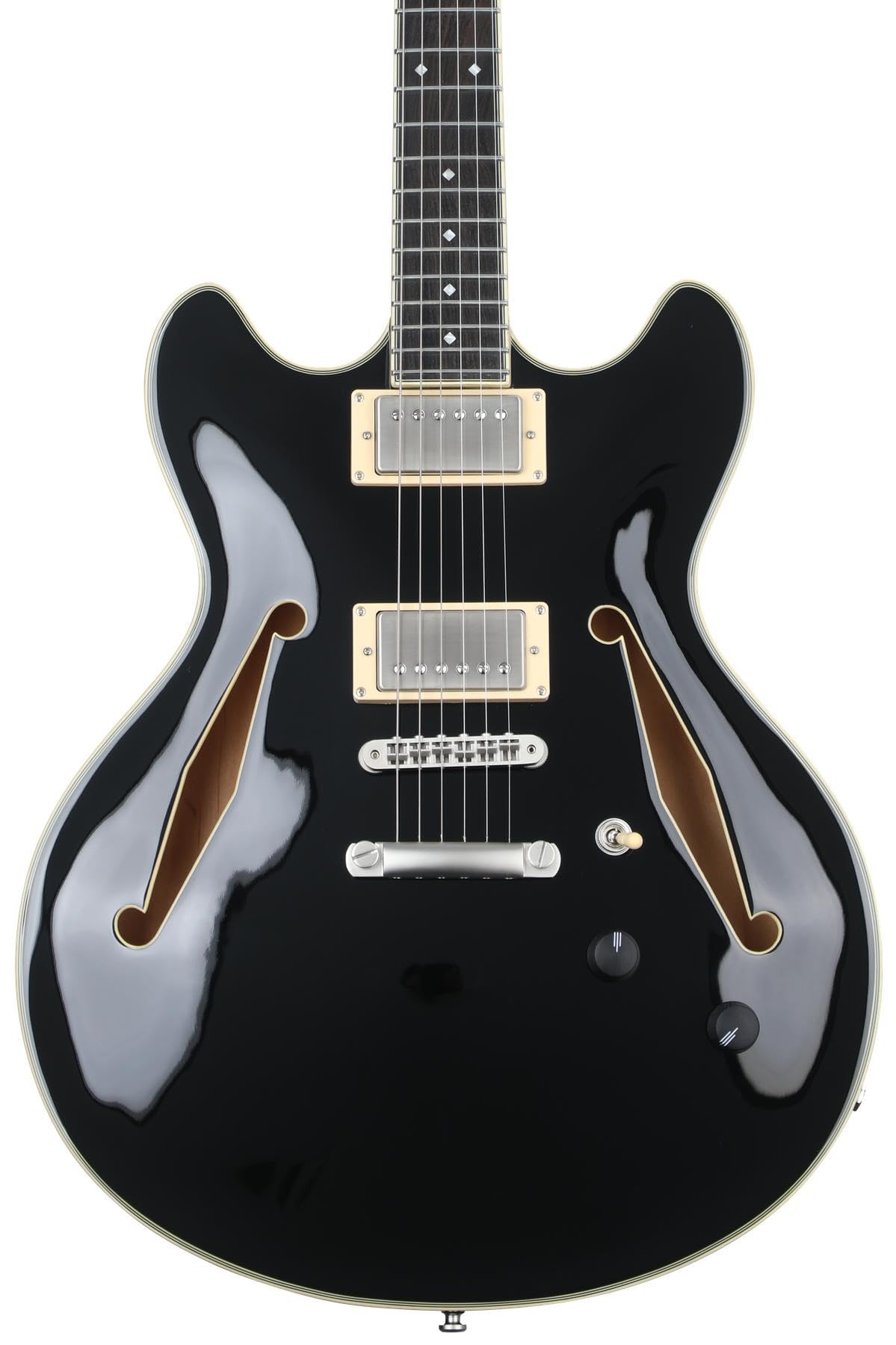 D'Angelico Excel DC Tour Solid Black Semi-Acoustic Guitar with Gig Bag