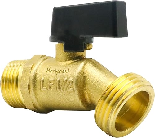 Horiznext Babero de manguera de jardín, entrada de rosca NPT de 12 de 1 pulgada O.D. salida de rosca al aire libre, válvula de cierre de latón para